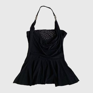 Elegant Black Halter Top with Rhinestone Detail